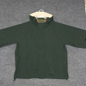 Eddie Bauer Mens Green Hooded Rain Jacket Size XL Waterproof Shell Coat